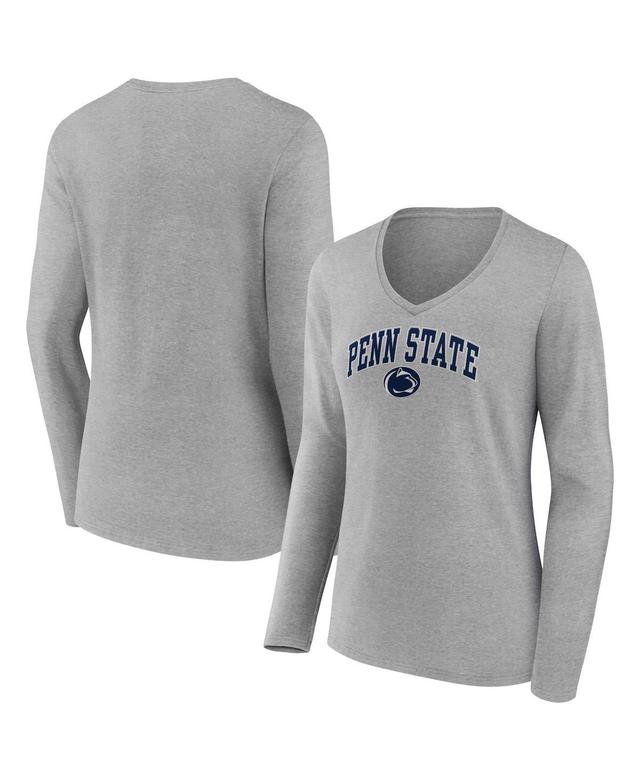 Womens Fanatics Heather Gray Penn State Nittany Lions Evergreen Campus Long Sleeve V-Neck T-shirt Product Image