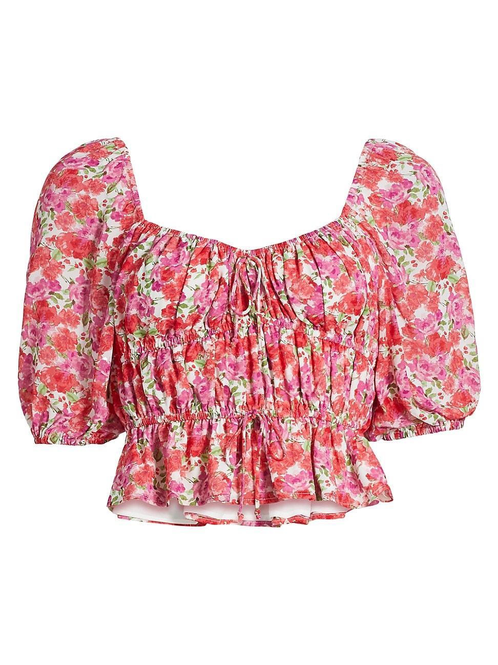 Womens Avra Floral Puff-Sleeve Crop Top Product Image