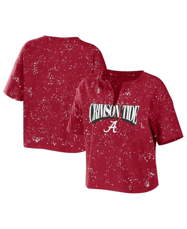 Womens Wear by Erin Andrews Crimson Alabama Crimson Tide Bleach Wash Splatter Notch Neck T-shirt Product Image