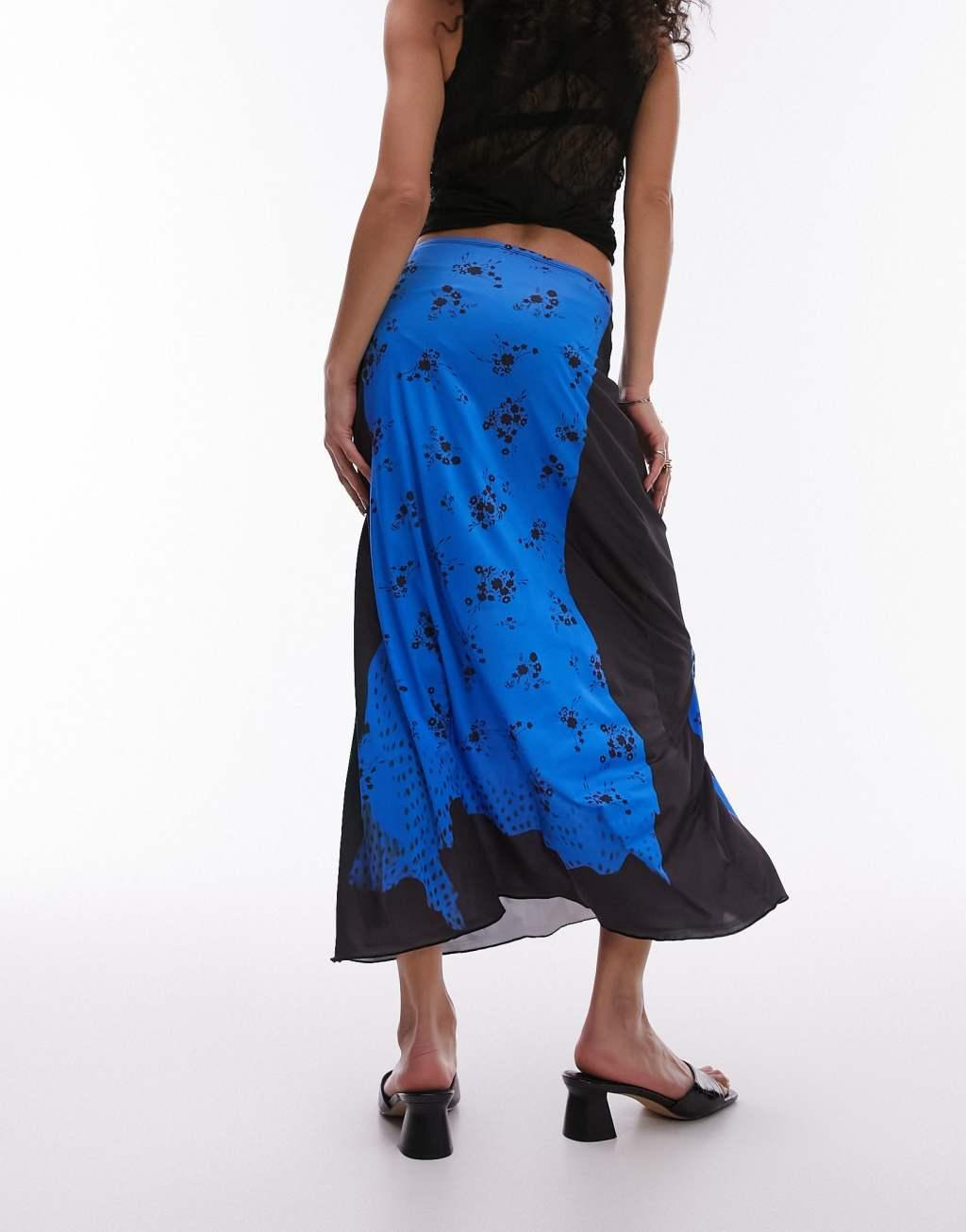 Topshop trompe l'oeil tube jersey maxi skirt in blue floral Product Image