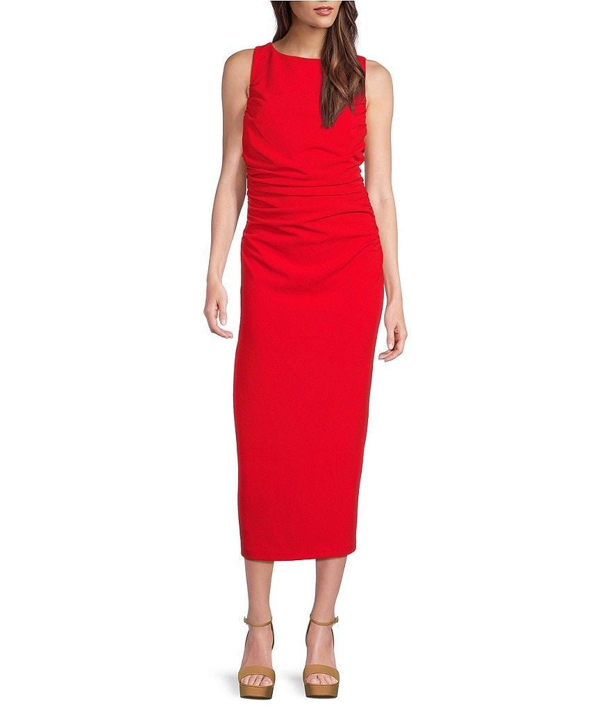 Gibson & Latimer Boat Neck Sleeveless Ruched Midi Bodycon Knit Dress Product Image