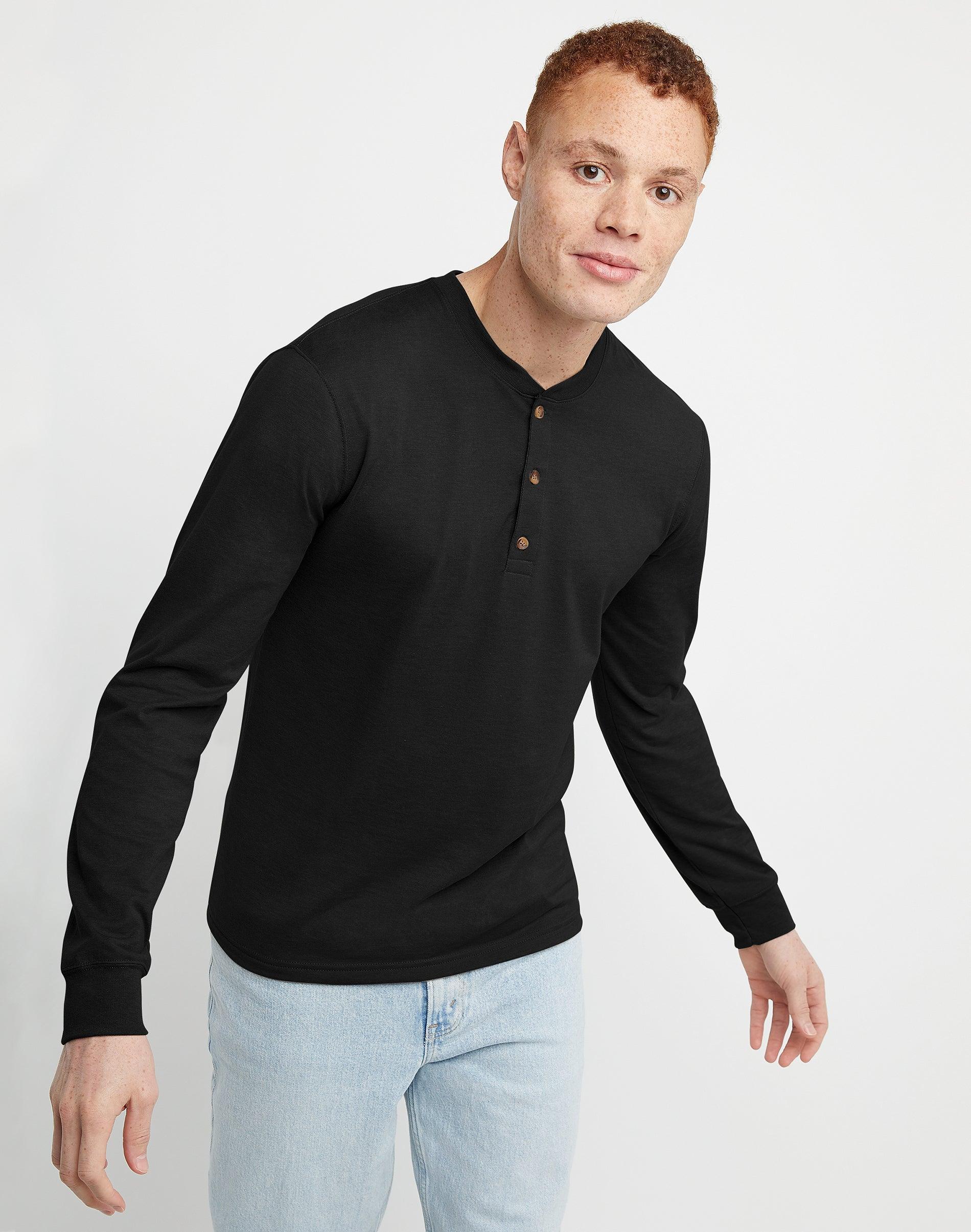 Mens Hanes Originals Cotton Long Sleeve Henley T-shirt Product Image