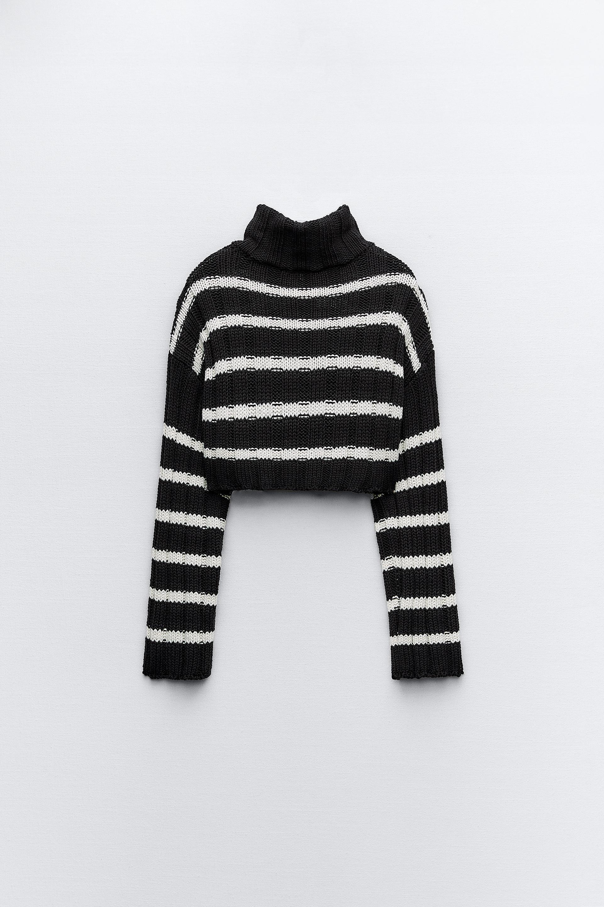 CROPPED STRIPED KNIT CARDIGAN Product Image