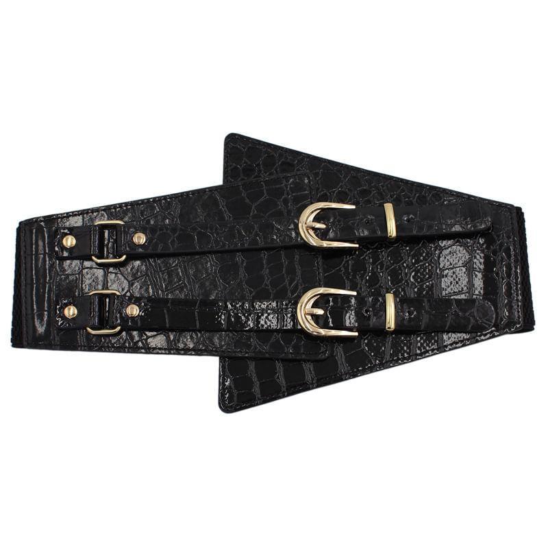 Crocodile Grain Faux Leather Elastic Belt Product Image