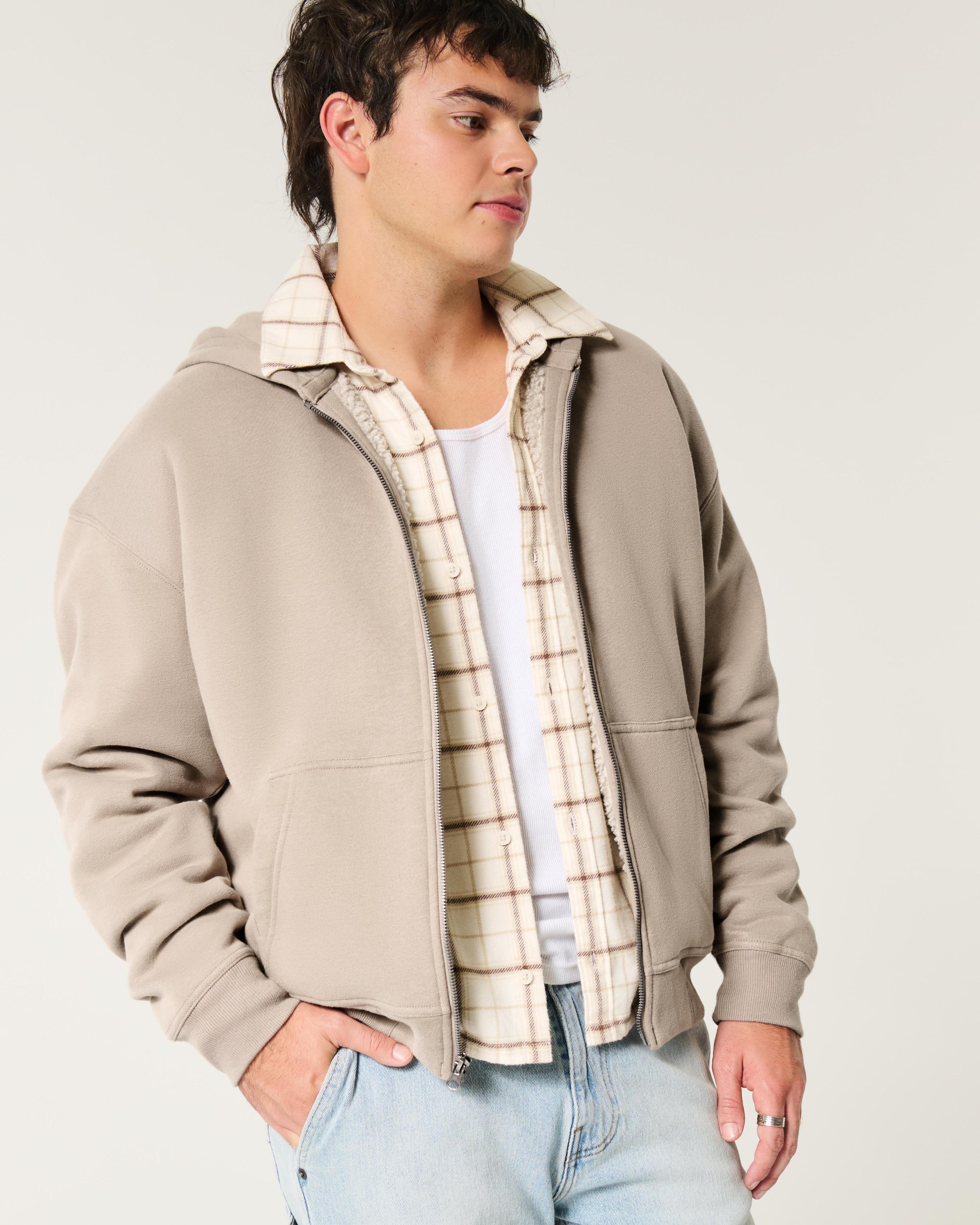 Boxy Faux Shearling-Lined Zip-Up Hoodie product image