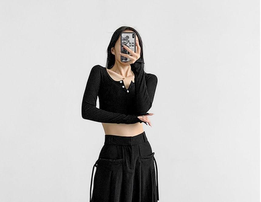 High Waist Plain Loose-Fit Wide-Leg Dress Pants Product Image