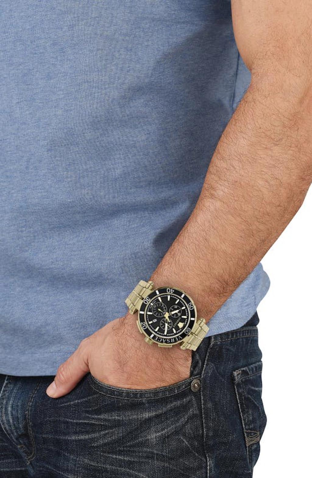 Men's Greca Chrono 45mm Ip Goldtone Stainless Steel Bracelet Watch In Yellow Gold Product Image