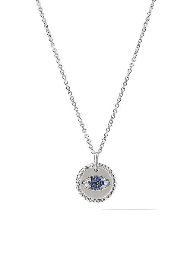 Womens Cable Collectibles Evil Eye Necklace in 18K White Gold with Pav Blue Sapphires and Diamonds Product Image