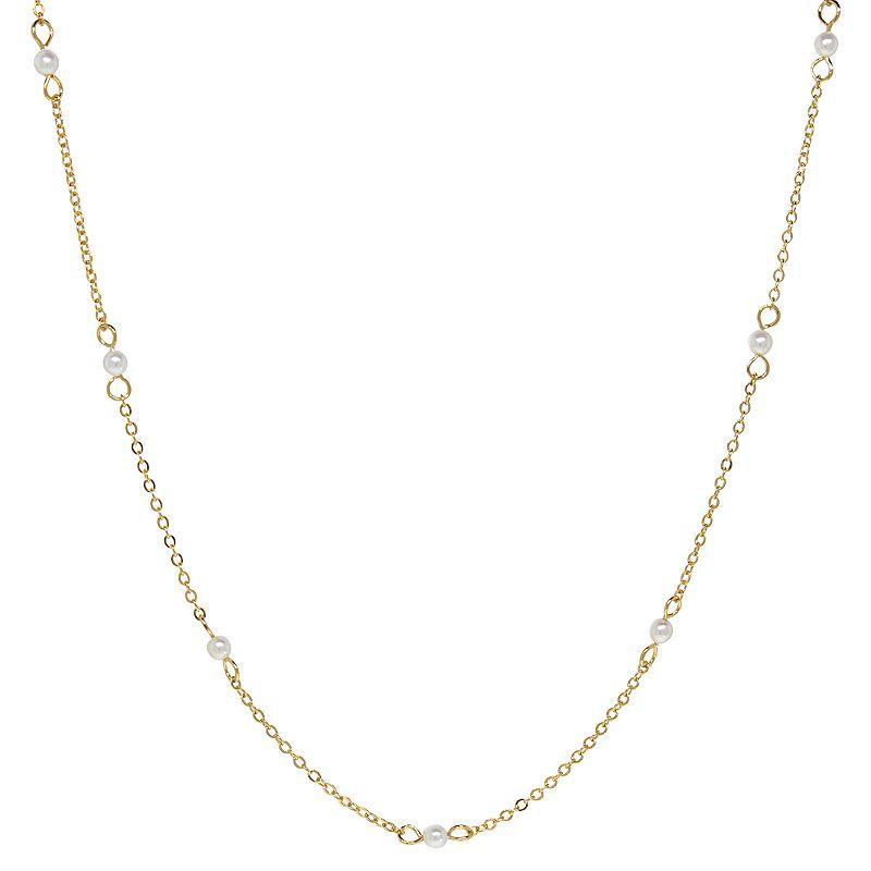 1928 Gold Tone Simulated Pearl Station Chain Necklace, Womens, White Product Image