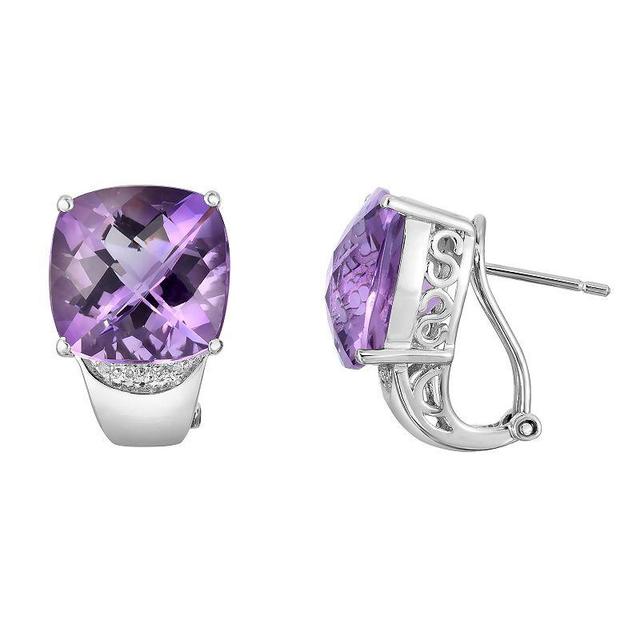 Sterling Silver Amethyst & Diamond Accent Omega Earrings, Womens, Purple Product Image