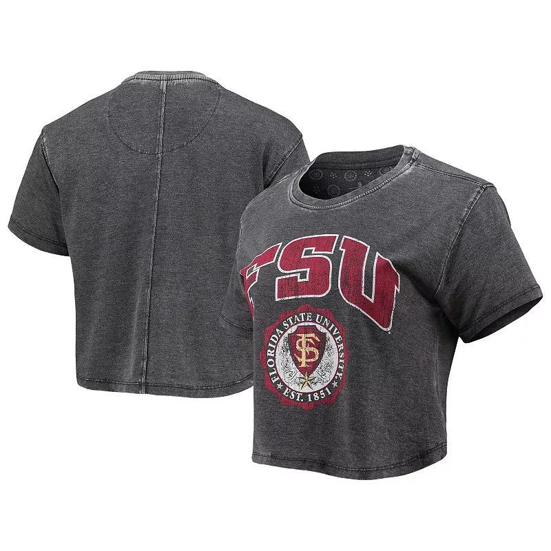 Womens Pressbox Black Florida State Seminoles Edith Vintage-Like Burnout Crop T-shirt Product Image