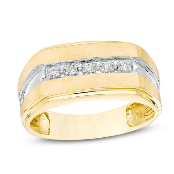 Men's 1/10 CT. T.w. Diamond Five Stone Wedding Band in 10K Two-Tone Gold Product Image