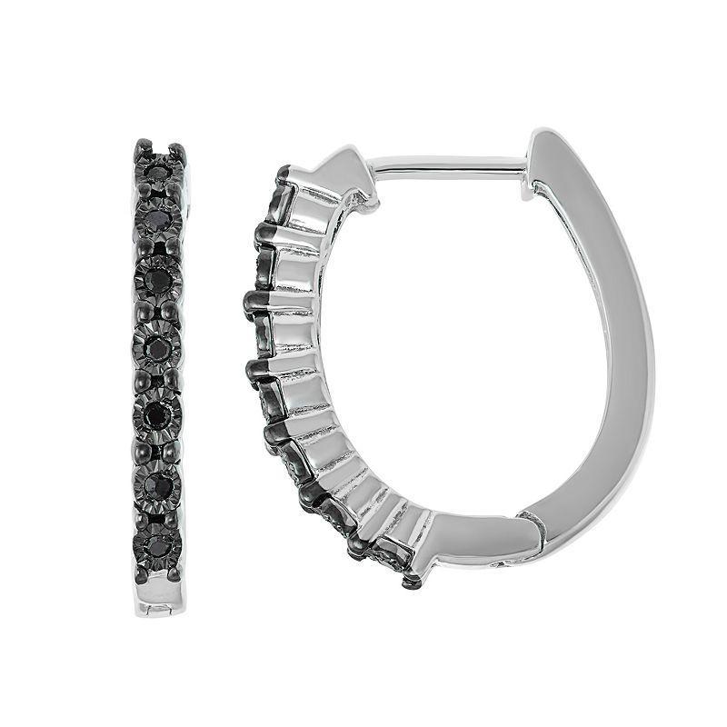 Sterling Silver Black Diamond Accent Hoop Earrings, Womens Product Image