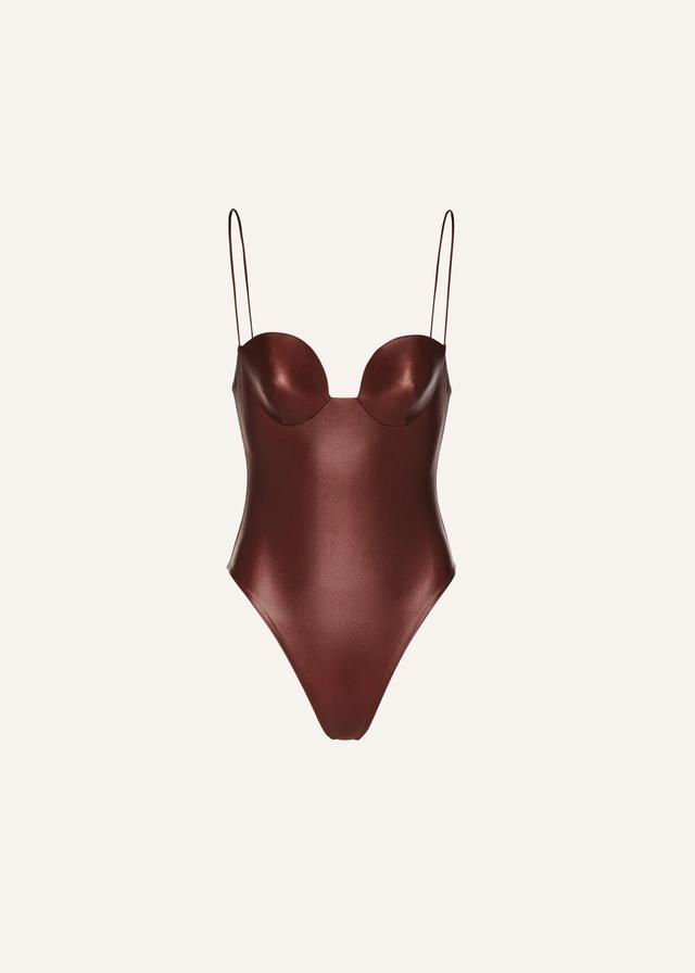 Retro bustier swimsuit in metallic brown Product Image