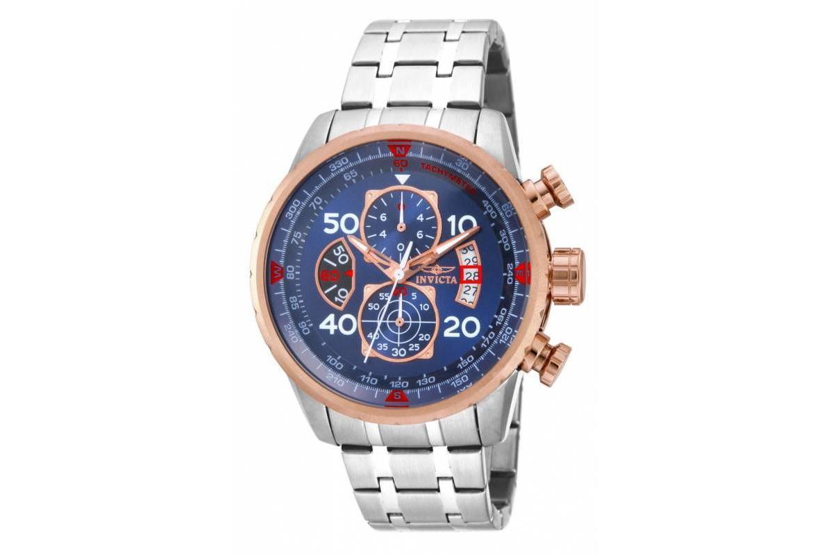 Invicta Mens Aviator Quartz Chronograph Blue Dial Stainless Steel Bracelet Watch - Blue Product Image