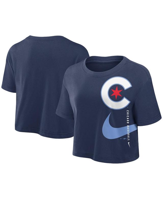 Nike Womens Navy Chicago Cubs City Connect Performance Cropped T-Shirt Product Image