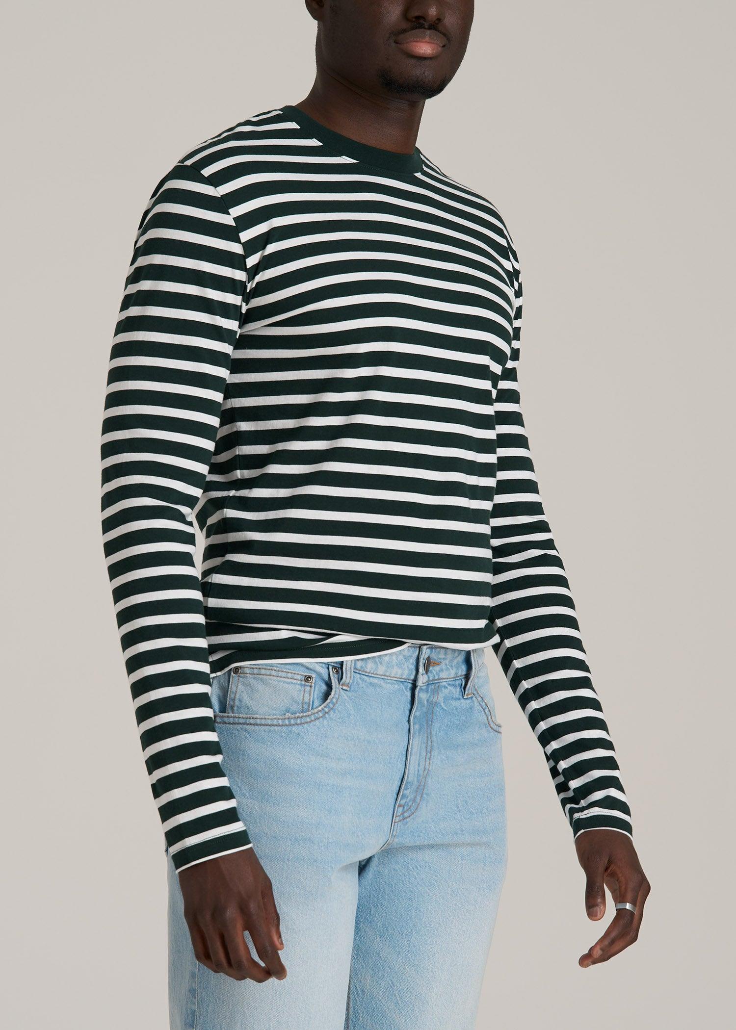 Long Sleeve Striped Tall Men's Tee in Emerald and White Stripe Product Image