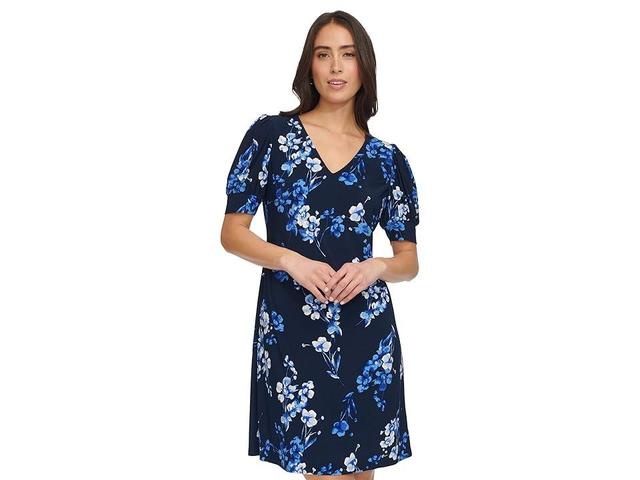 Tommy Hilfiger Floral Puff Sleeve Shift (Sky Captain Multi) Women's Dress Product Image