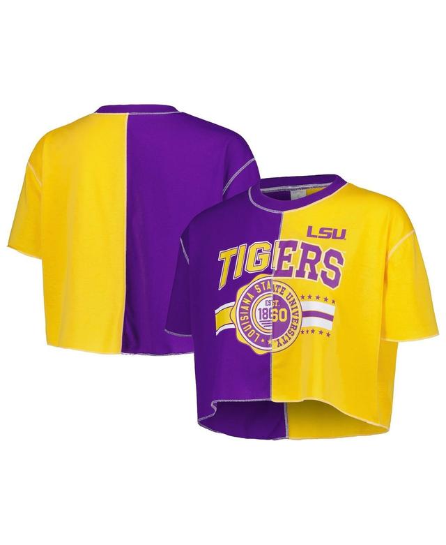 Womens ZooZatz /Gold LSU Tigers Colorblock Cropped T-Shirt Product Image