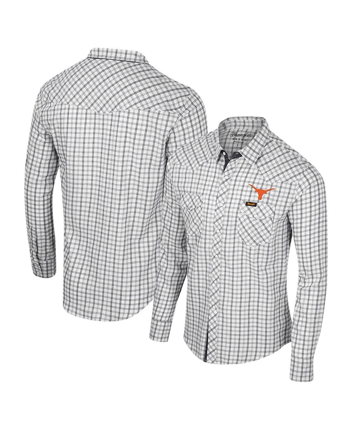 Colosseum x Wrangler Mens White Texas Longhorns Plaid Window Pane Long Sleeve Full-Snap Shirt Product Image