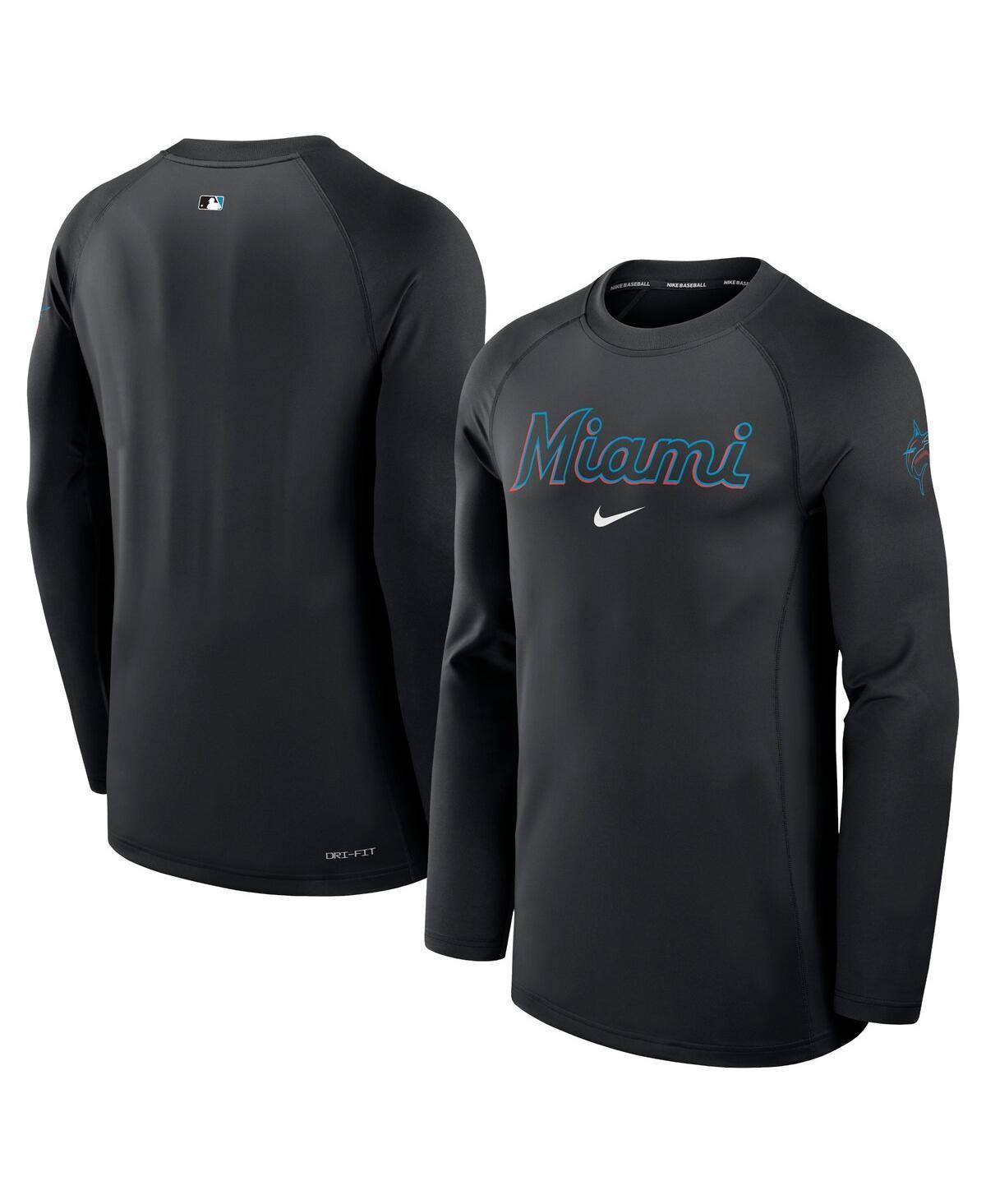 Nike Mens Black Miami Marlins Authentic Collection Game Time Raglan Performance Long Sleeve T-Shirt Product Image