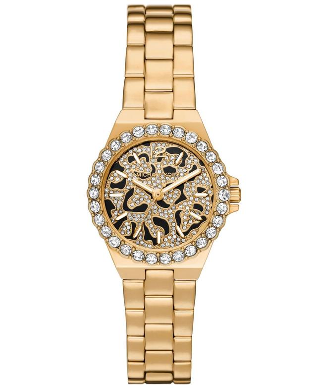 Michael Kors Womens Lennox Three-Hand Gold-Tone Leopard Print Stainless Steel Bracelet Watch Product Image