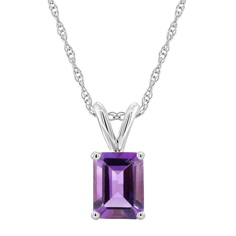 Celebration Gems 14k Gold Emerald Cut Amethyst Pendant Necklace, Womens Purple Product Image