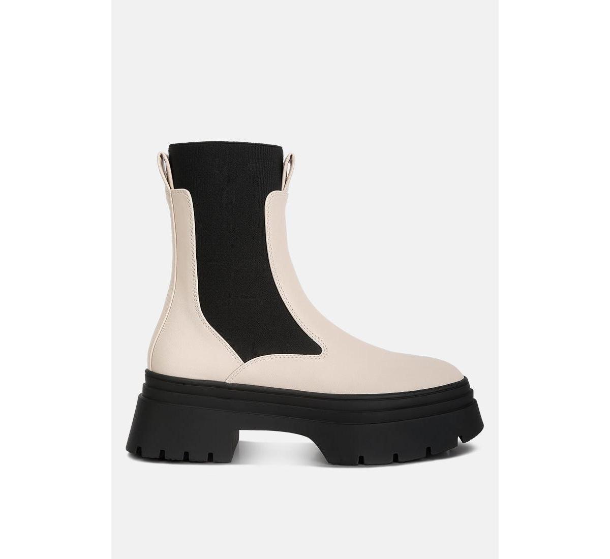 London Rag Ronin Womens High Top Chunky Chelsea Boots White Product Image