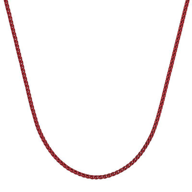 Mens LYNX Red Acrylic Coated Stainless Steel 3 mm Wheat Chain Necklace Silver Product Image