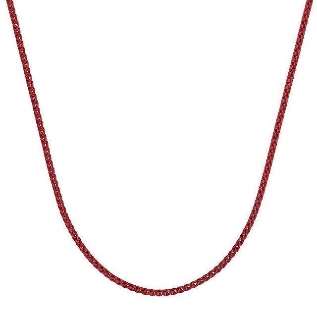 Mens LYNX Red Acrylic Coated Stainless Steel 3 mm Wheat Chain Necklace Silver Product Image