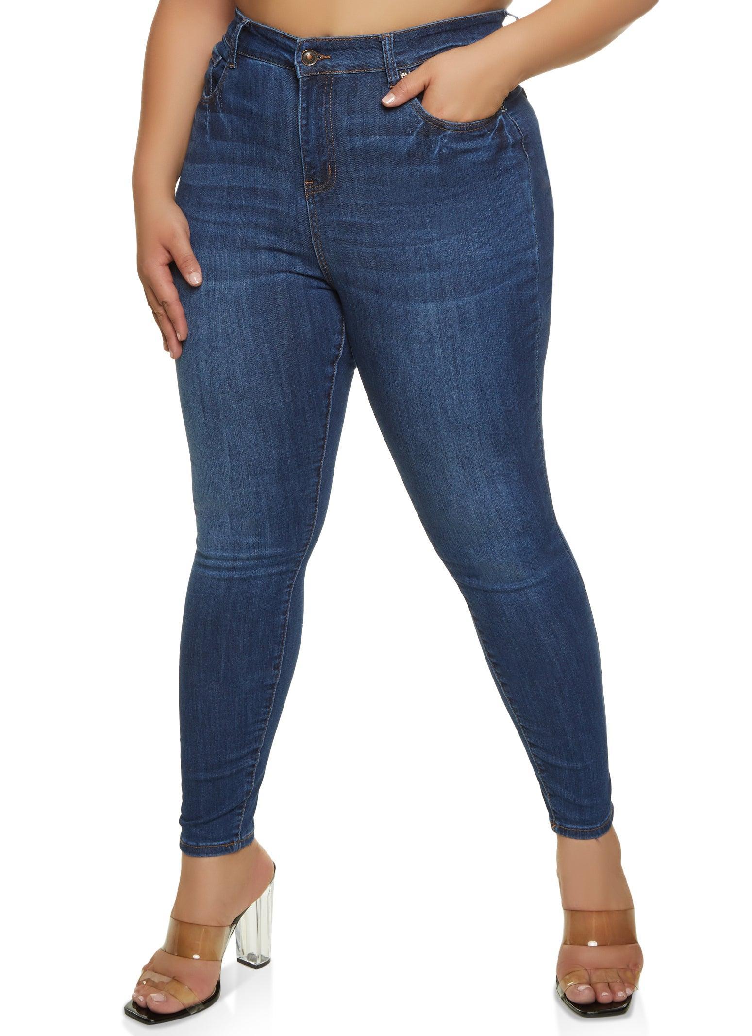 Womens Plus Size WAX High Waist Whiskered Skinny Jeans Product Image