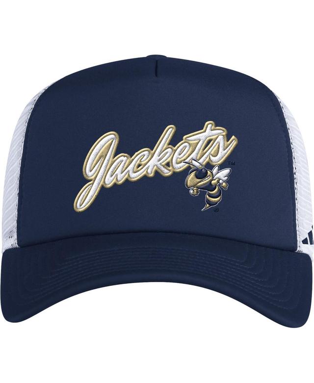 Mens adidas Navy Georgia Tech Yellow Jackets Script Trucker Snapback Hat Product Image