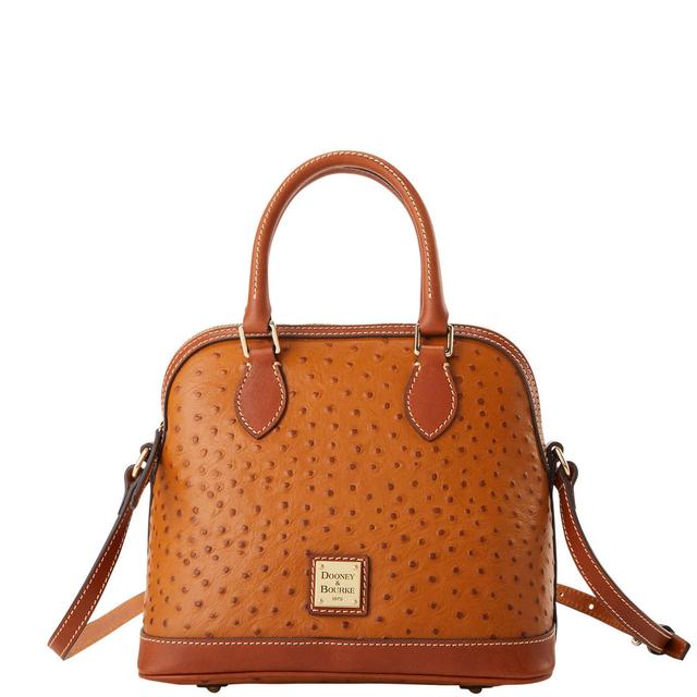 Dooney & Bourke Womens Ostrich Leather Satchel Bag in Caramel Product Image