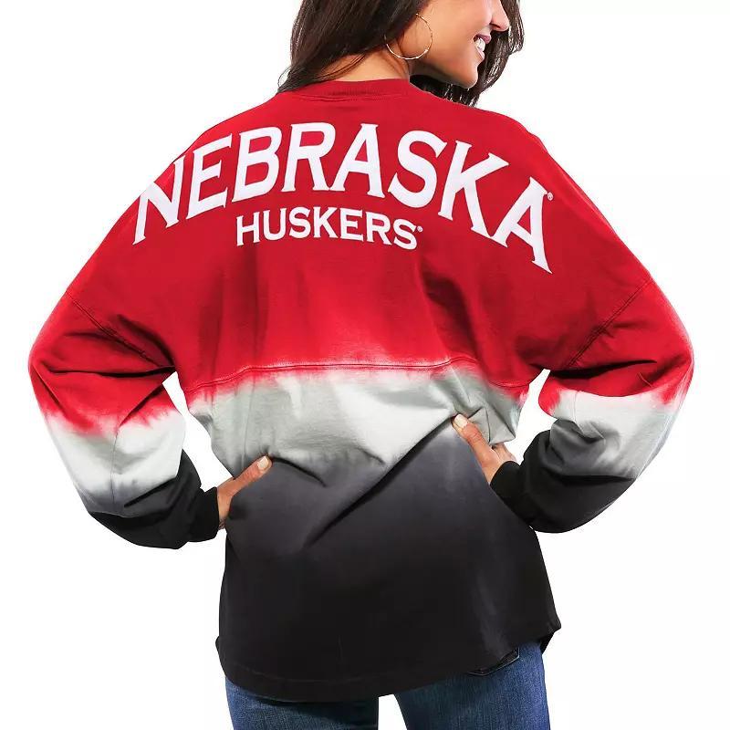 Womens Scarlet Nebraska Huskers Ombre Long Sleeve Dip-Dyed Spirit Jersey Product Image