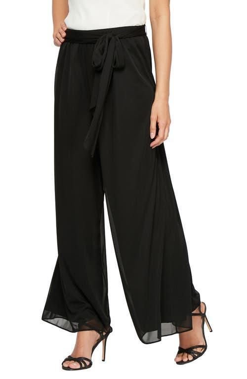 Alex Evenings Petite Size Mesh Mid Rise Wide Leg Tie Waist Pants Product Image