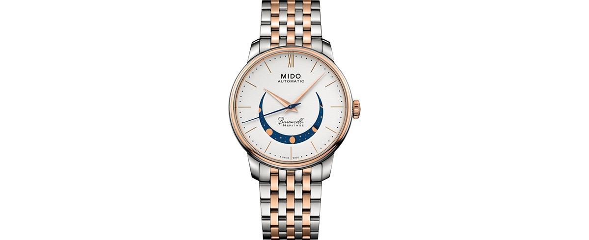 Mido Mens Swiss Automatic Baroncelli Smiling Moon Two Tone Stainless Steel Bracelet Watch 39mm Product Image