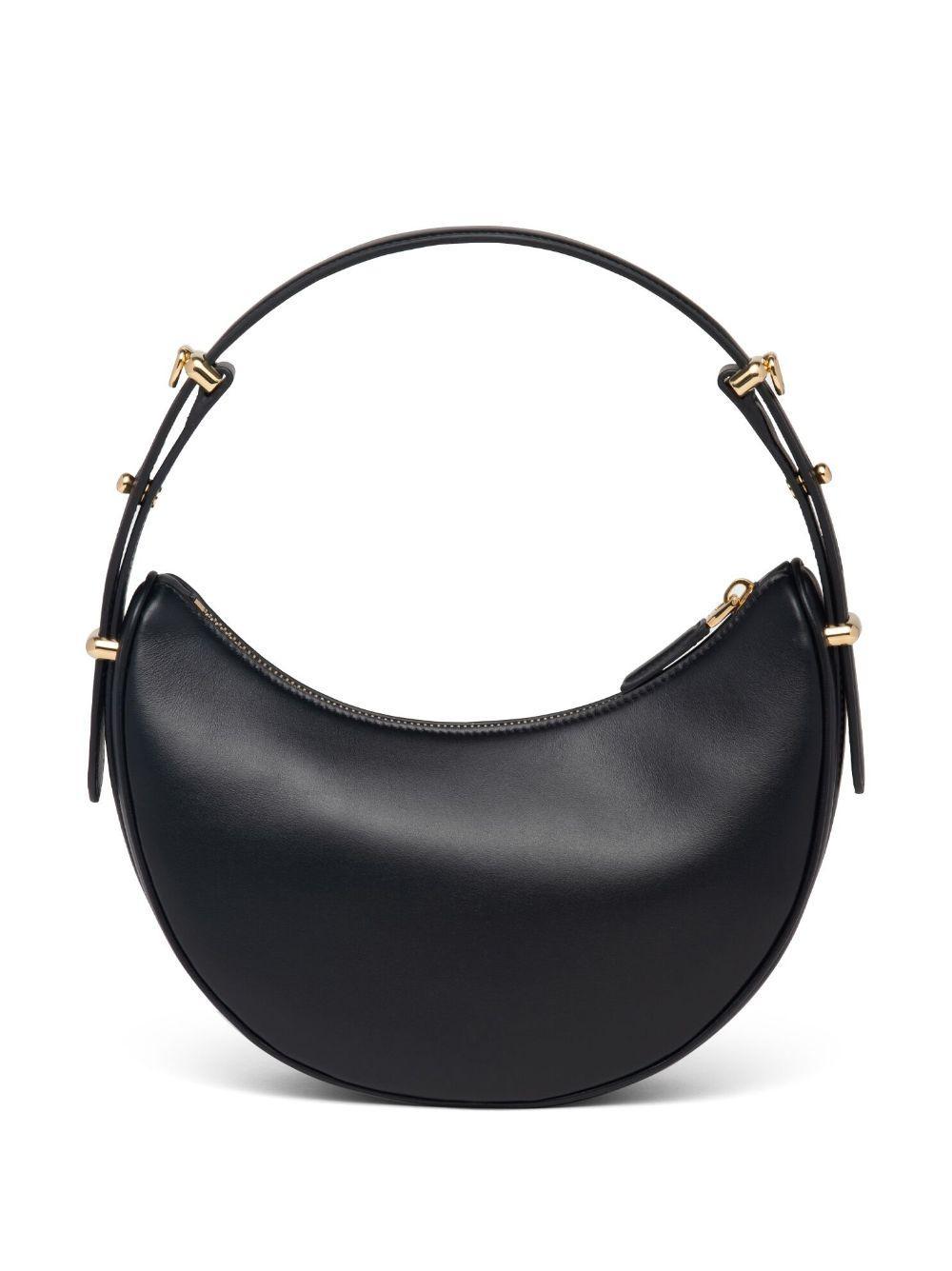 Zip Calf Leather Shoulder Bag In Black Product Image