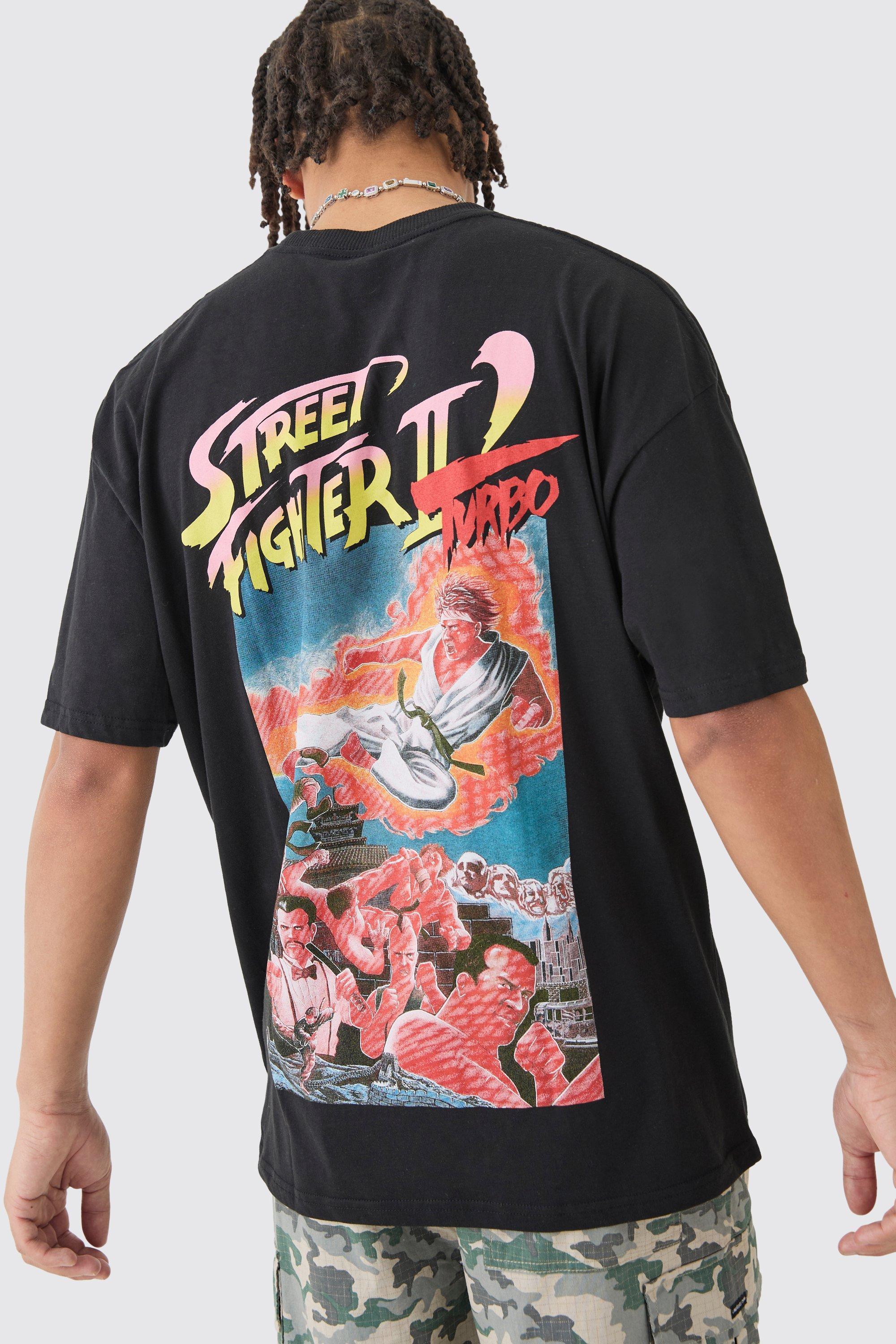 Mens Black Oversized Street Fighter Gaming License T-shirt, Black Product Image