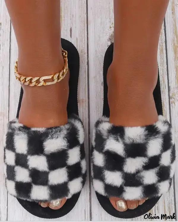 Olivia Mark – Fuzzy Plaid Slippers Product Image