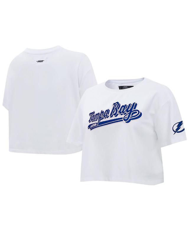 Womens Pro Standard White Tampa Bay Lightning Boxy Script Tail Cropped T-shirt Product Image