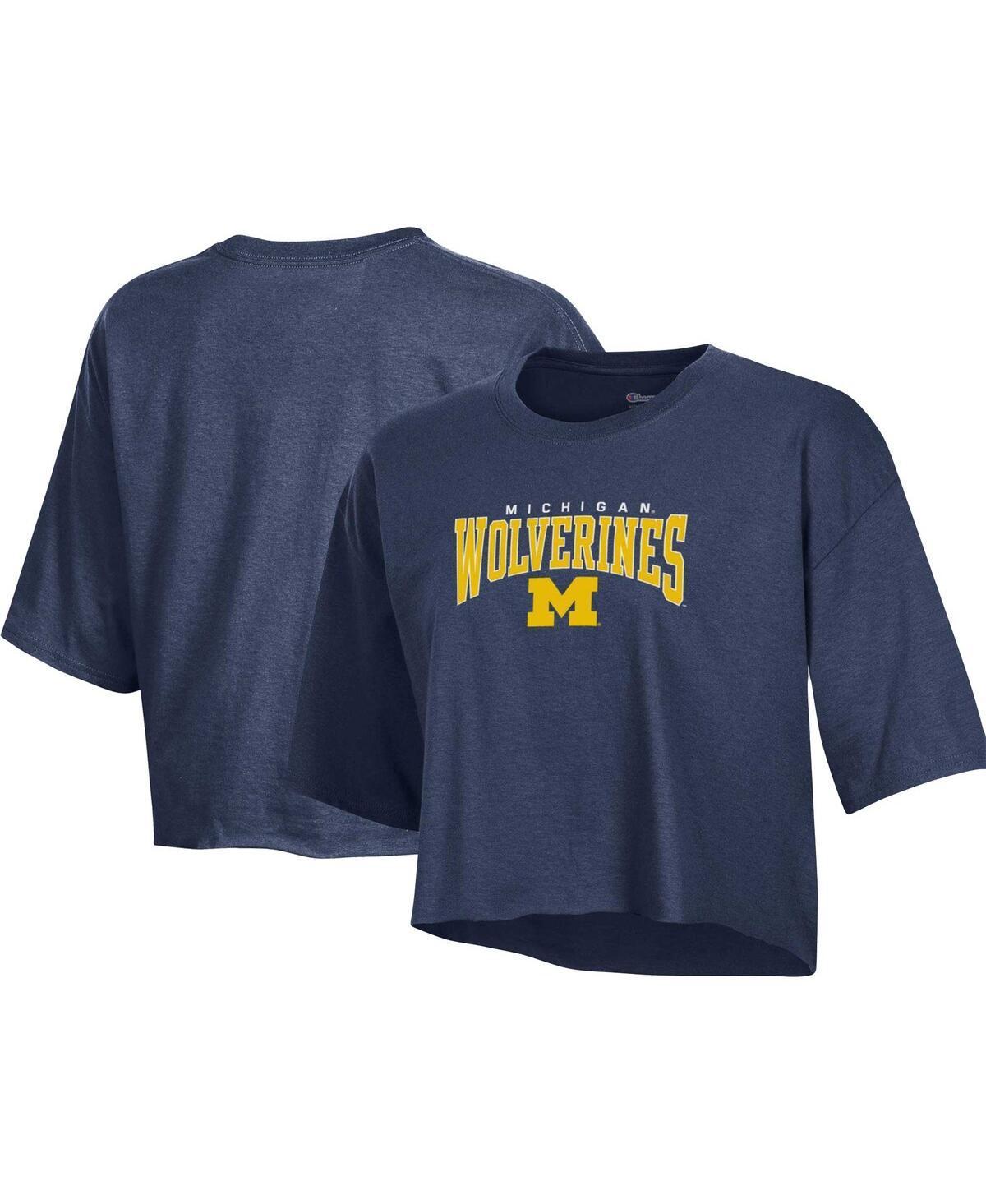 Womens Champion Heather Michigan Wolverines Boyfriend Cropped T-Shirt Blue Product Image