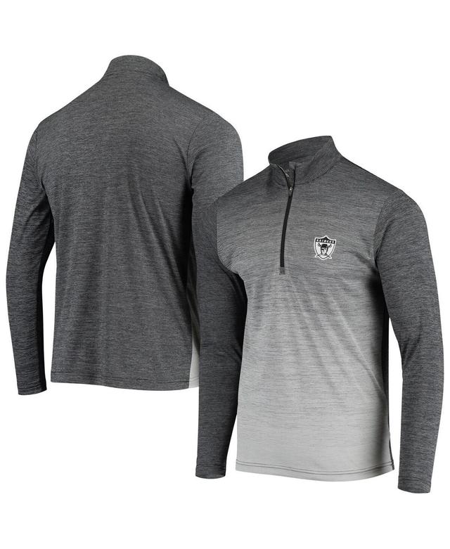 Mens Antigua Black/Heathered Gray Las Vegas Raiders Throwback Cycle Quarter-Zip Jacket Product Image