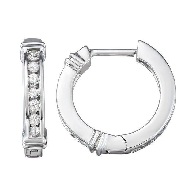 Sterling Silver 1/4 Carat T.W. Diamond Huggie Hoop Earrings, Womens, White Product Image