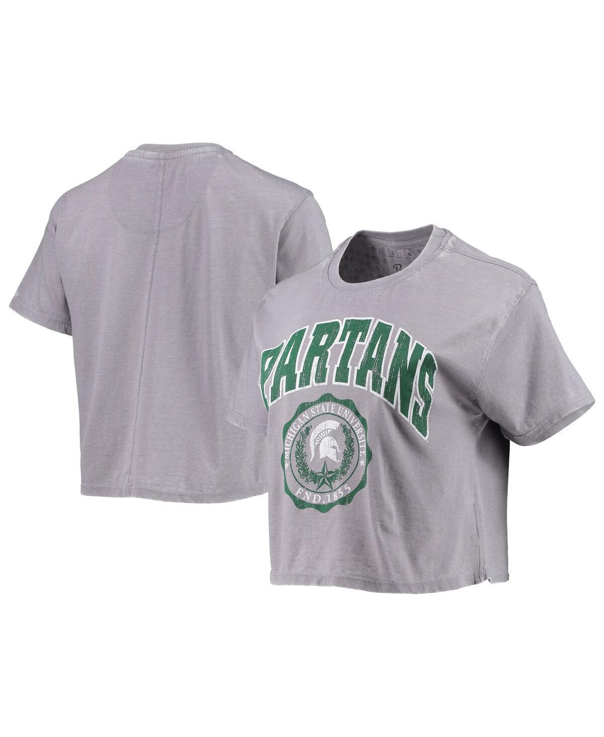 Womens Pressbox Heathered Gray Michigan State Spartans Edith Vintage Burnout Crop T-Shirt Product Image