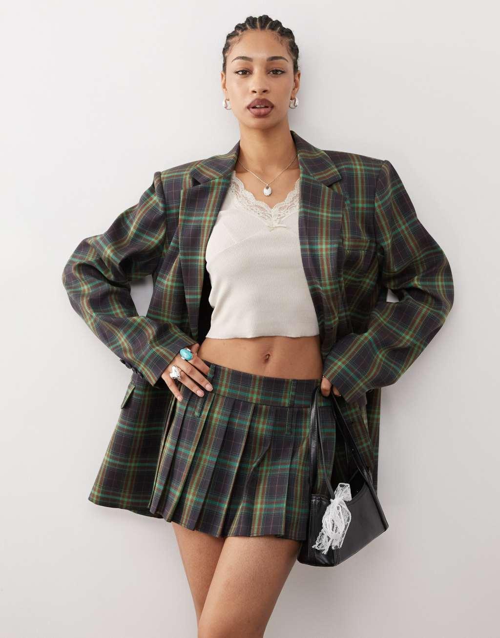 COLLUSION tailored mini skirt in green check Product Image