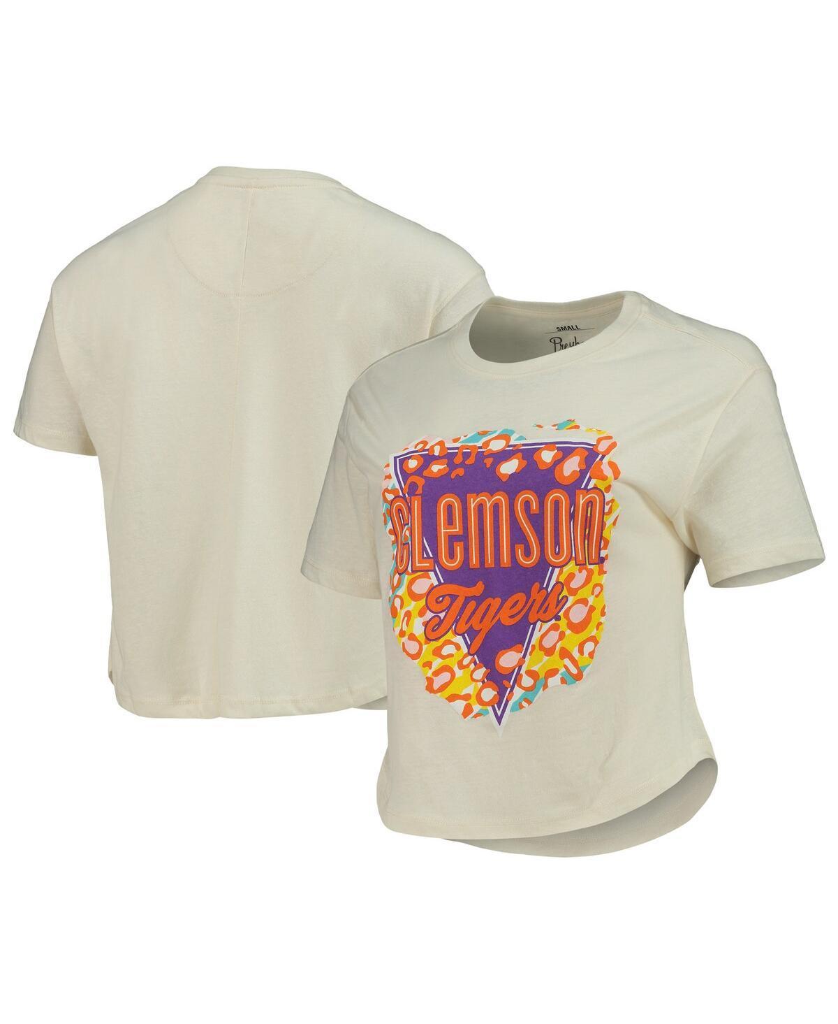 Womens Pressbox Cream Clemson Tigers Taylor Animal Print Cropped T-Shirt Product Image