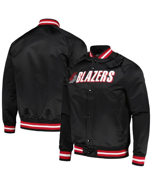 Mens Mitchell & Ness Black Portland Trail Blazers Hardwood Classics Throwback Wordmark Raglan Full-Snap Jacket Product Image