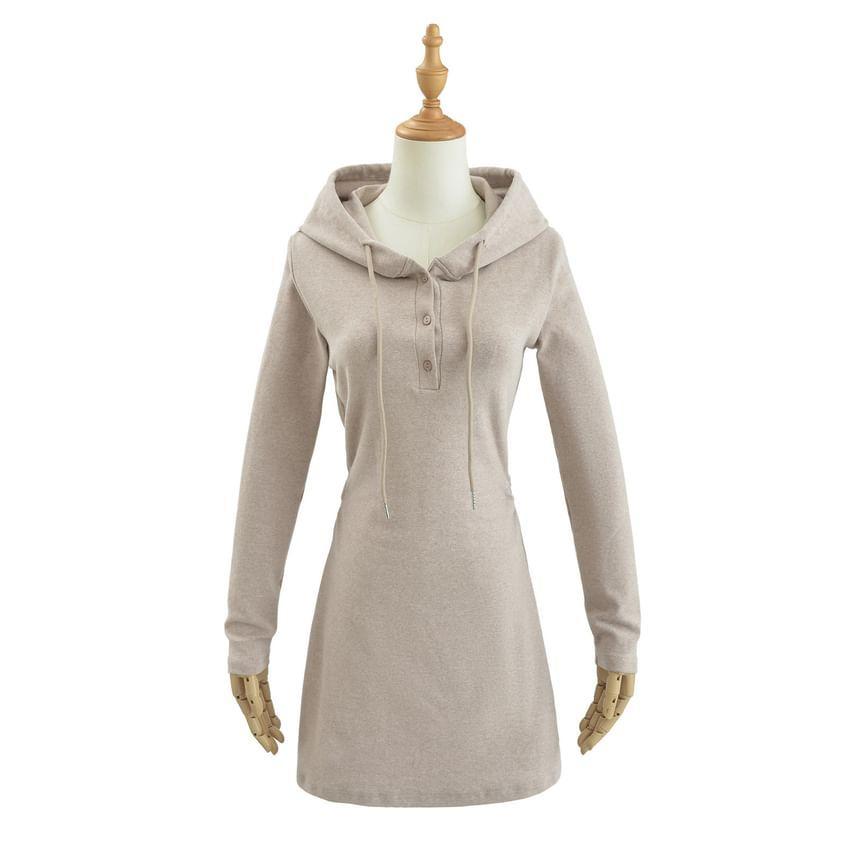 Long Sleeve Hooded Plain Henley A-Line Mini Dress Product Image