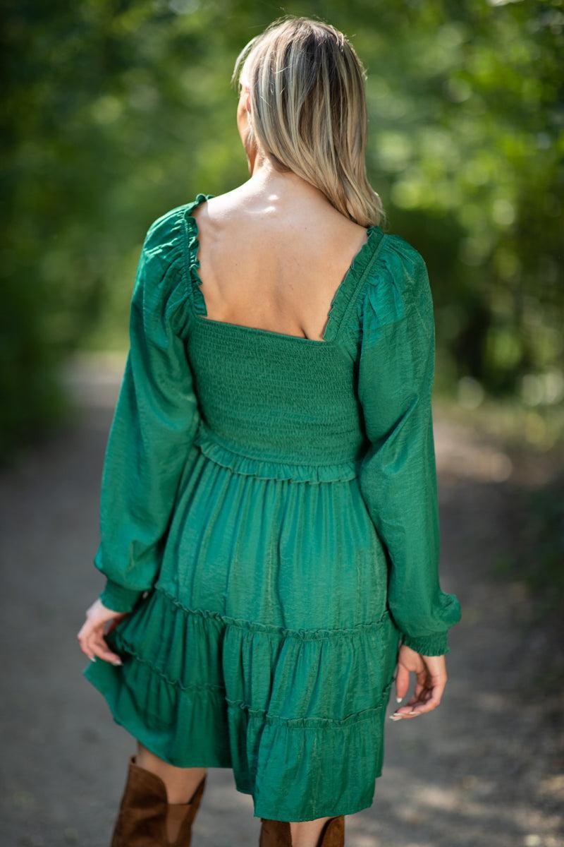 Green Ruched Bodice Tiered Skirt Product Image