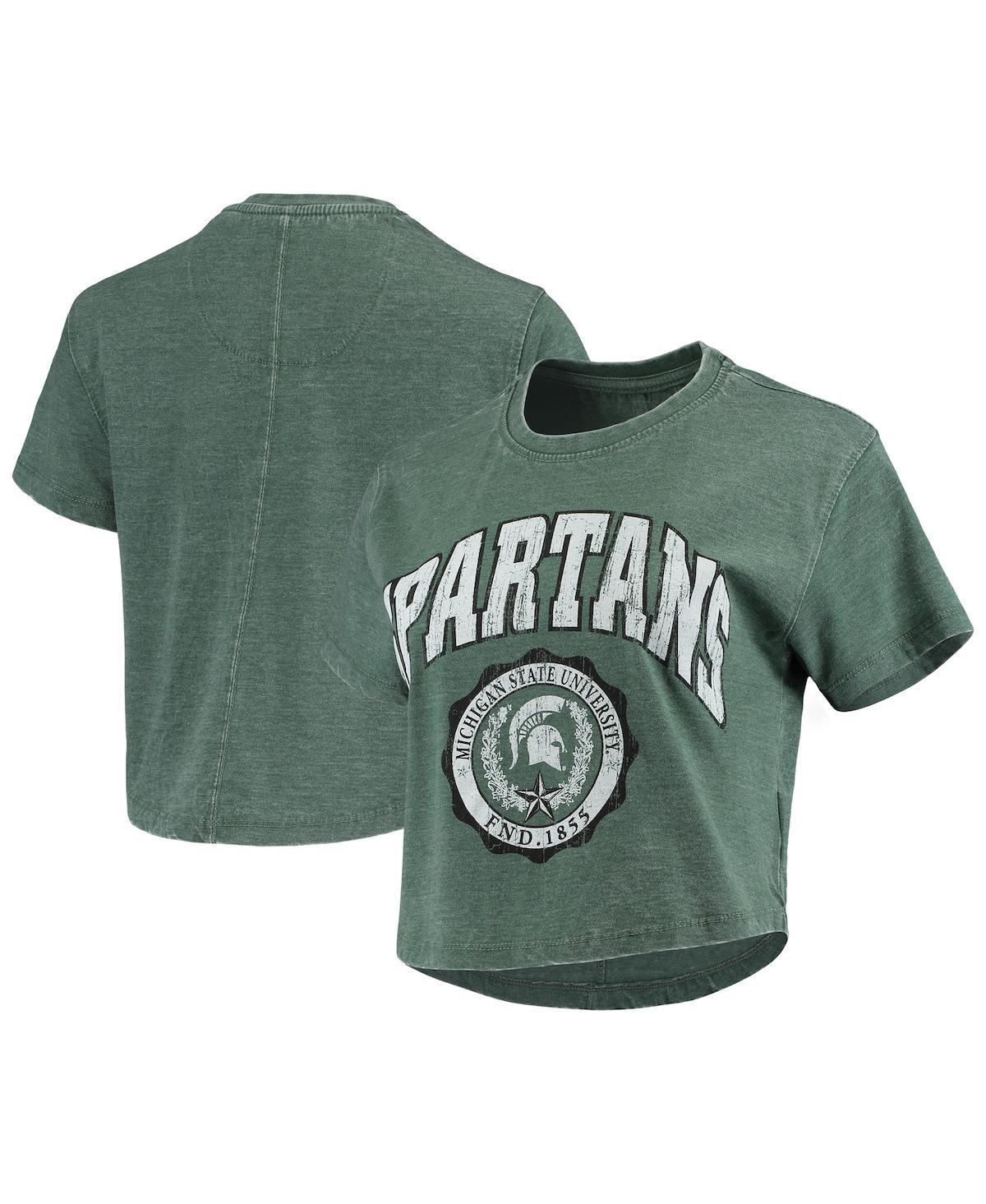 Womens Pressbox Green Michigan State Spartans Edith Vintage-Like Burnout Crop T-shirt Product Image